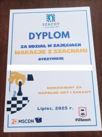 Dyplom za udział w "Wakacje z szachami"