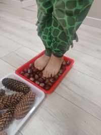 Dzieci ćwiczą na ścieżce sensorycznej