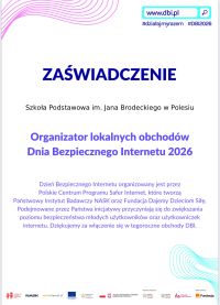 Zaświadczenie "Dzień Bezpiecznego Internetu"